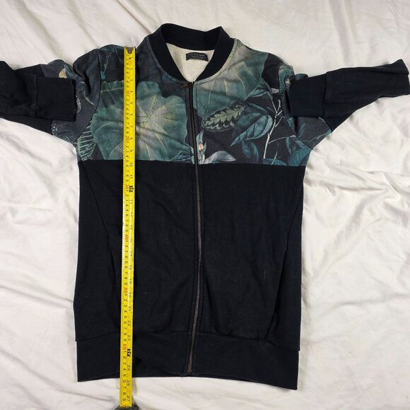 Zara Man Floral Bomber Jacket Mens M Black Green Zip Up Lightweight Causal - Picture 7 of 8